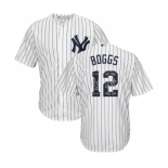 Men's New York Yankees #12 Wade Boggs Authentic White Team Logo Fashion Baseball Jersey