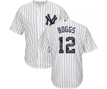 Men's New York Yankees #12 Wade Boggs Authentic White Team Logo Fashion Baseball Jersey