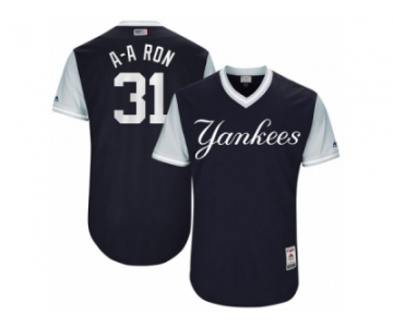 Men's New York Yankees #31 Aaron Hicks ’A-A Ron‘ Majestic Navy 2017 Players Weekend Authentic Jersey