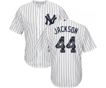 Men's New York Yankees #44 Reggie Jackson Authentic White Team Logo Fashion Baseball Jersey