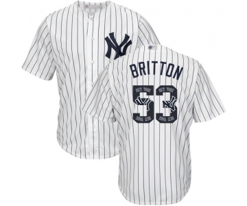 Men's New York Yankees #53 Zach Britton Authentic White Team Logo Fashion Baseball Jersey