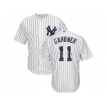 New York Yankees #11 Brett Gardner White Strip Team Logo Fashion Stitched MLB Jersey