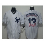 New York Yankees #13 Alex Rodriguez White Strip USA Flag Fashion Stitched Baseball Jersey