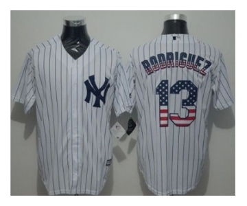 New York Yankees #13 Alex Rodriguez White Strip USA Flag Fashion Stitched Baseball Jersey