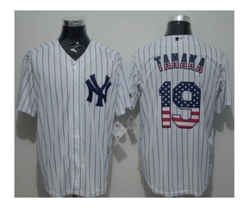 New York Yankees #19 Masahiro Tanaka White Strip USA Flag Fashion Stitched Baseball Jersey