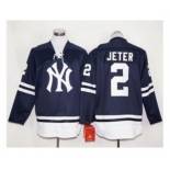 New York Yankees #2 Derek Jeter Navy Blue Long Sleeve Stitched MLB Jersey