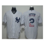 New York Yankees #2 Derek Jeter White Strip USA Flag Fashion Stitched Baseball Jersey