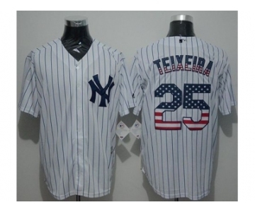 New York Yankees #25 Mark Teixeira White Strip USA Flag Fashion Stitched Baseball Jersey