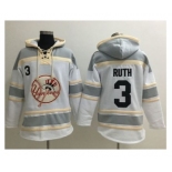 New York Yankees #3 Babe Ruth White Sawyer Hooded Sweatshirt MLB Hoodie