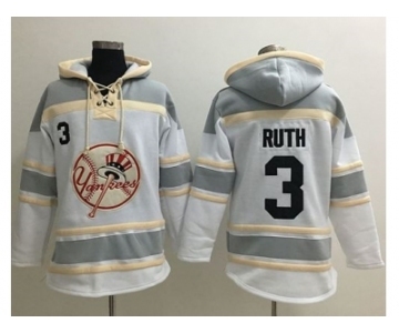 New York Yankees #3 Babe Ruth White Sawyer Hooded Sweatshirt MLB Hoodie