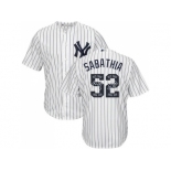 New York Yankees #52 C.C. Sabathia White Strip Team Logo Fashion Stitched MLB Jersey