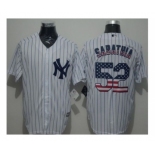 New York Yankees #52 C.C. Sabathia White Strip USA Flag Fashion Stitched Baseball Jersey