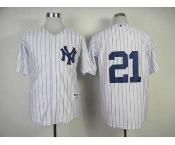 mlb jerseys new york yankees #21 white(black strip)