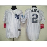 mlb new york yankees #2 jeter white(black strip)[3000 hits patch].带名有水印