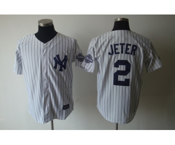 mlb new york yankees #2 jeter white(black strip)[3000 hits patch]带名没水印