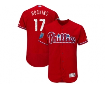 Men Philadelphia Phillies #17 Rhys Hoskins Majestic Scarlet 2018 Spring Training Flex Base Player Jersey