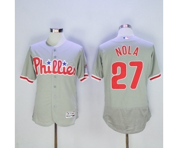 Men Philadelphia Phillies #27 Aaron Nola Majestic Grey Flexbase Authentic Collection Player