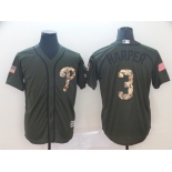 Men Philadelphia Phillies #3 Bryce Harper Green Salute to Service Stitched MLB Jersey