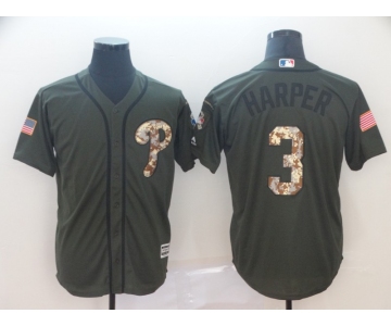 Men Philadelphia Phillies #3 Bryce Harper Green Salute to Service Stitched MLB Jersey