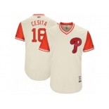 Men's 2017 Little League World Series Phillies #16 Cesar Hernandez Cesita Tan Jersey