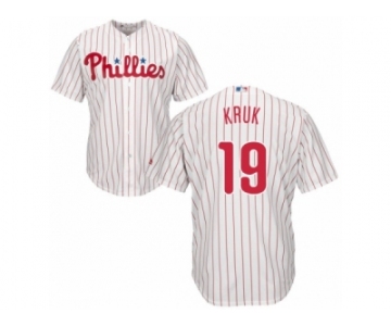 Men's Majestic Philadelphia Phillies #19 John Kruk Authentic White Red Strip Home Cool Base MLB Jersey