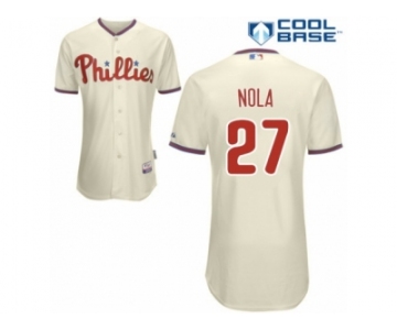 Men's Majestic Philadelphia Phillies #27 Aaron Nola Authentic Cream Alternate Cool Base MLB Jersey