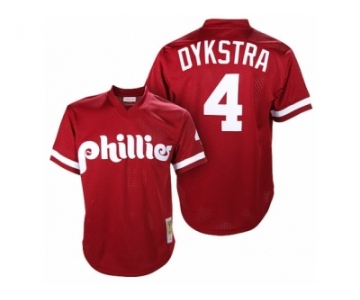 Men's Mitchell and Ness 1991 Philadelphia Phillies #4 Lenny Dykstra Replica Red Throwback MLB Jersey