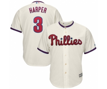 Men's Philadelphia Phillies #3 Bryce Harper Majestic Cream Alternate Official Cool Base Player Jersey