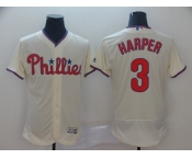 Men's Philadelphia Phillies #3 Bryce Harper Majestic Cream Home Flexbase Authentic Collection Player Jersey