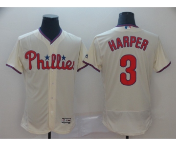 Men's Philadelphia Phillies #3 Bryce Harper Majestic Cream Home Flexbase Authentic Collection Player Jersey