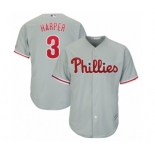 Men's Philadelphia Phillies #3 Bryce Harper Majestic Gray Official Cool Base Replica Player Jersey