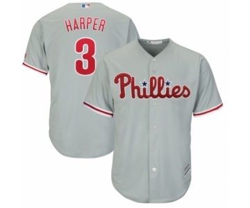 Men's Philadelphia Phillies #3 Bryce Harper Majestic Gray Official Cool Base Replica Player Jersey