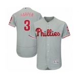 Men's Philadelphia Phillies #3 Bryce Harper Majestic Gray Road Flexbase Authentic Collection Player Jersey