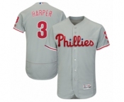 Men's Philadelphia Phillies #3 Bryce Harper Majestic Gray Road Flexbase Authentic Collection Player Jersey