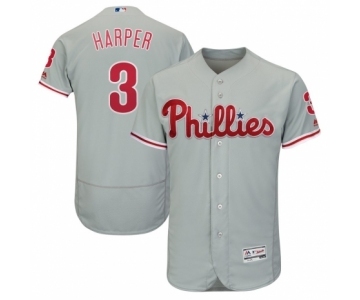 Men's Philadelphia Phillies #3 Bryce Harper Majestic Gray Road Flexbase Authentic Collection Player Jersey