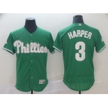 Men's Philadelphia Phillies #3 Bryce Harper Majestic Green Home Flexbase Authentic Collection Player Jersey