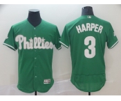 Men's Philadelphia Phillies #3 Bryce Harper Majestic Green Home Flexbase Authentic Collection Player Jersey