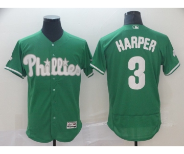 Men's Philadelphia Phillies #3 Bryce Harper Majestic Green Home Flexbase Authentic Collection Player Jersey