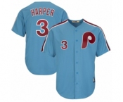 Men's Philadelphia Phillies #3 Bryce Harper Majestic Light Blue Cool Base Cooperstown Player Jersey