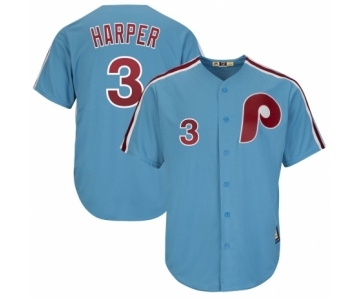 Men's Philadelphia Phillies #3 Bryce Harper Majestic Light Blue Cool Base Cooperstown Player Jersey