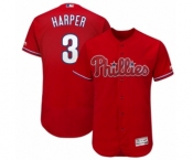 Men's Philadelphia Phillies #3 Bryce Harper Majestic Scarlet Flexbase Authentic Collection Player Jersey