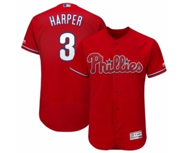 Men's Philadelphia Phillies #3 Bryce Harper Majestic Scarlet Flexbase Authentic Collection Player Jersey