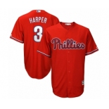 Men's Philadelphia Phillies #3 Bryce Harper Majestic Scarlet Official Cool Base Player Jersey