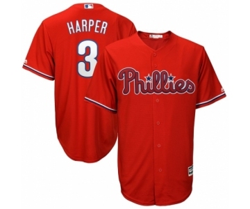 Men's Philadelphia Phillies #3 Bryce Harper Majestic Scarlet Official Cool Base Player Jersey