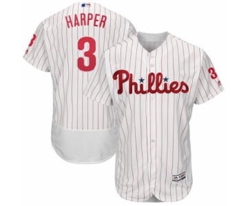 Men's Philadelphia Phillies #3 Bryce Harper Majestic White Home Flexbase Authentic Collection Player Jersey