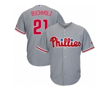 Philadelphia Phillies #21 Clay Buchholz Replica Grey Road Cool Base MLB Jersey