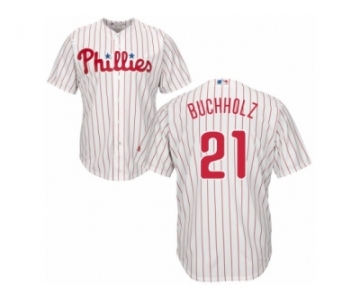 Philadelphia Phillies #21 Clay Buchholz Replica White Red Strip Home Cool Base MLB Jersey