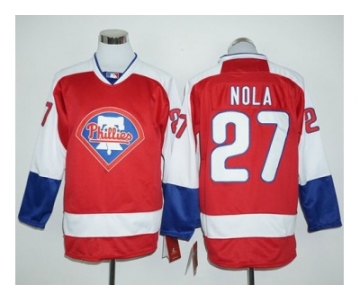 Philadelphia Phillies #27 Aaron Nola Red Long Sleeve Stitched Baseball Jersey