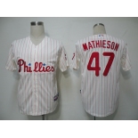 mlb jerseys philadephia phillies #47 mathieson cream(red strip) cool base