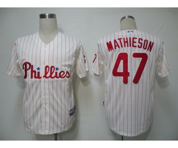 mlb jerseys philadephia phillies #47 mathieson cream(red strip) cool base